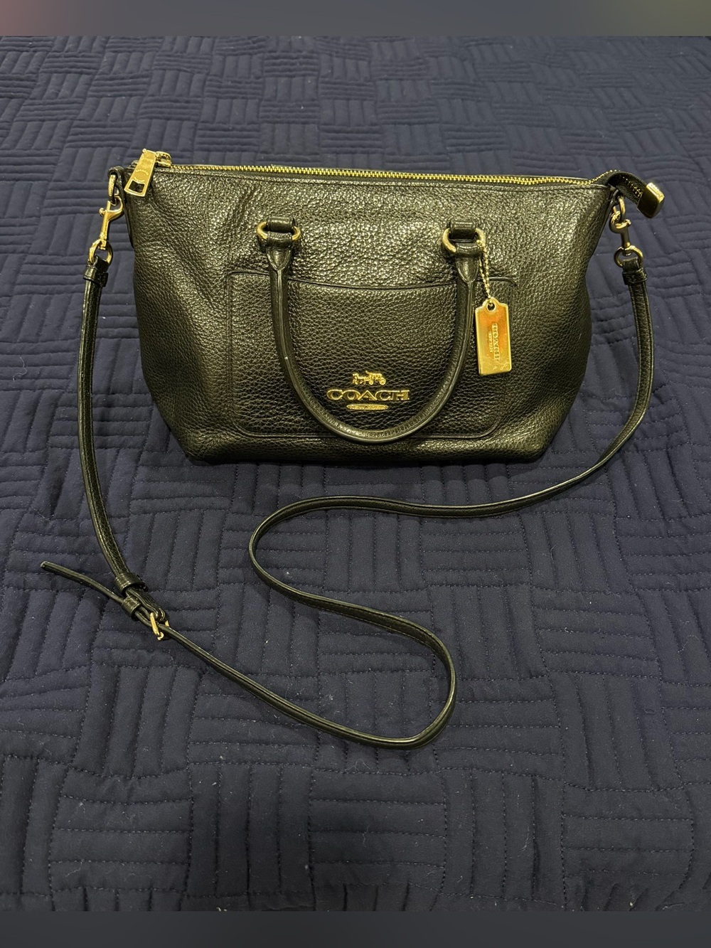 Coach Black Pebbled Leather Satchel with Gold Hardware